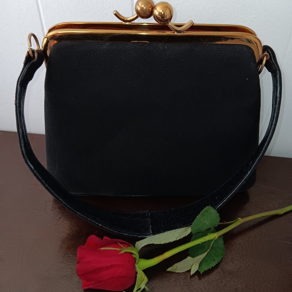 Bass Brushed Charcoal Suede Satchel Purse Authentic 1950s - Picture 2 of 12